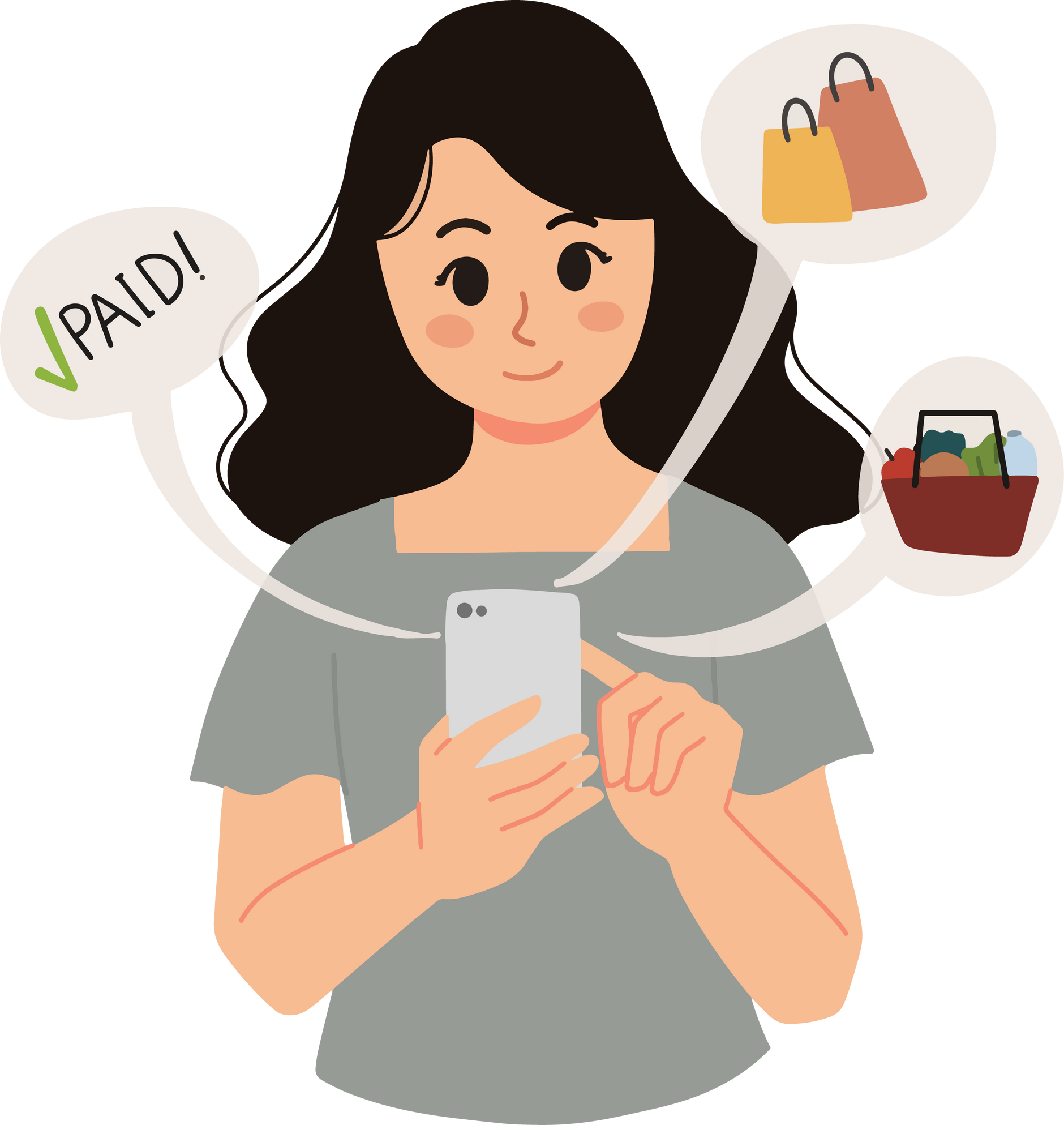 a woman doing shop online groceries and e-wallet